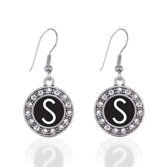 Silver My Initials - Letter S Circle Charm Dangle Earrings