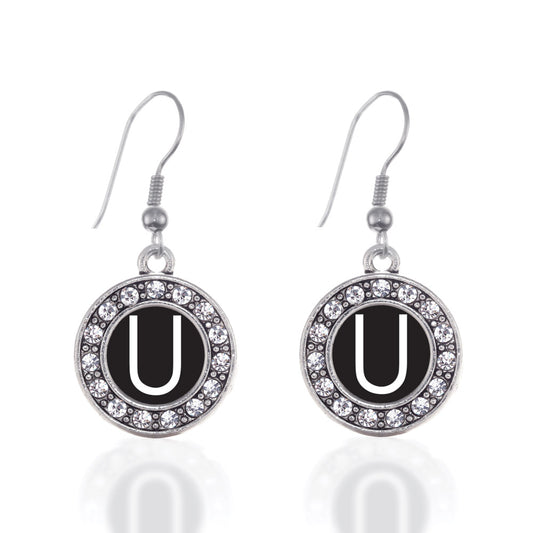 Silver My Initials - Letter U Circle Charm Dangle Earrings