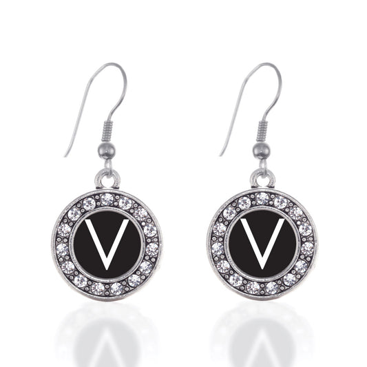 Silver My Initials - Letter V Circle Charm Dangle Earrings