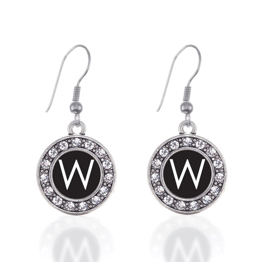 Silver My Initials - Letter W Circle Charm Dangle Earrings