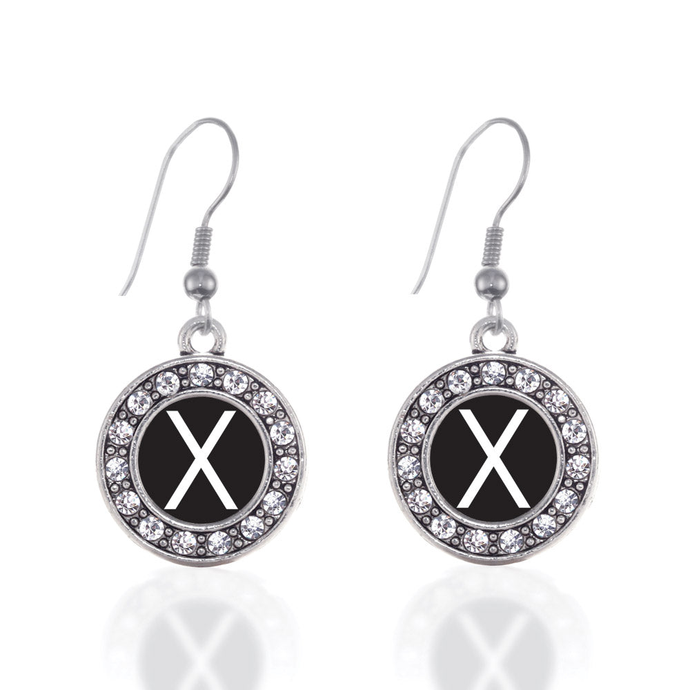 Silver My Initials - Letter X Circle Charm Dangle Earrings
