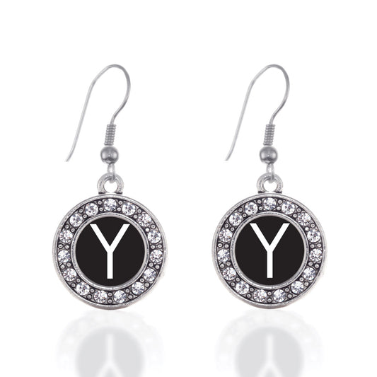 Silver My Initials - Letter Y Circle Charm Dangle Earrings