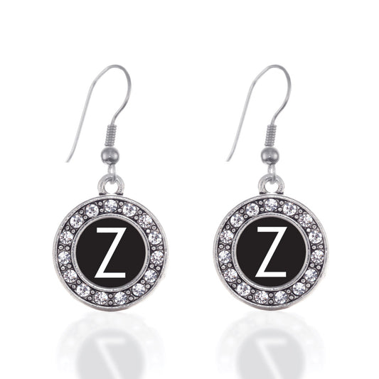Silver My Initials - Letter Z Circle Charm Dangle Earrings