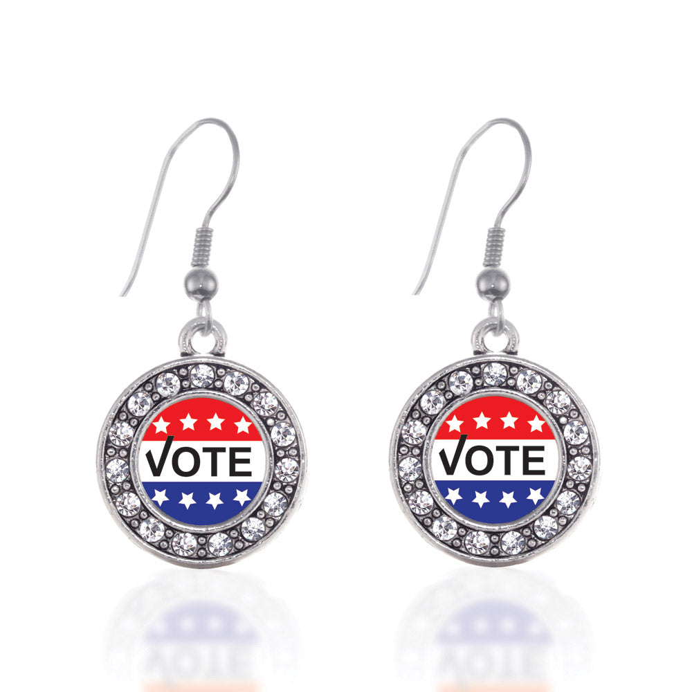 Silver Vote Today Circle Charm Dangle Earrings