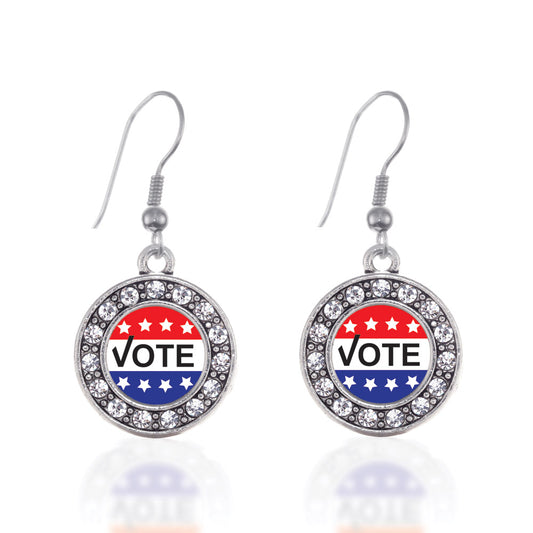 Silver Vote Today Circle Charm Dangle Earrings