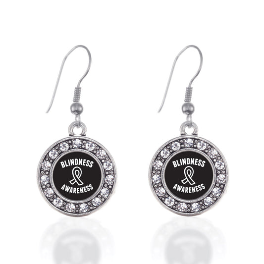Silver Blindness Awareness Circle Charm Dangle Earrings