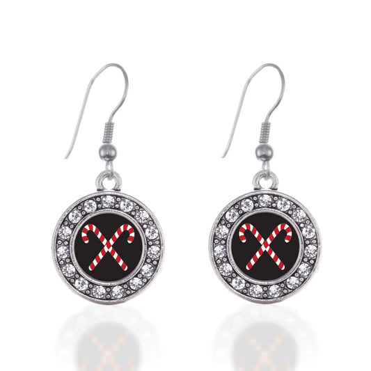 Silver Candy Cane Circle Charm Dangle Earrings