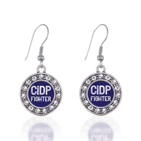 Silver CIDP Fighter Circle Charm Dangle Earrings