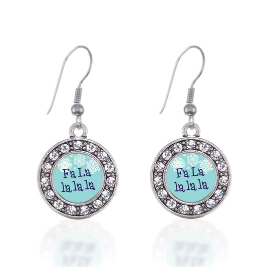 Silver Fa La La La La Circle Charm Dangle Earrings