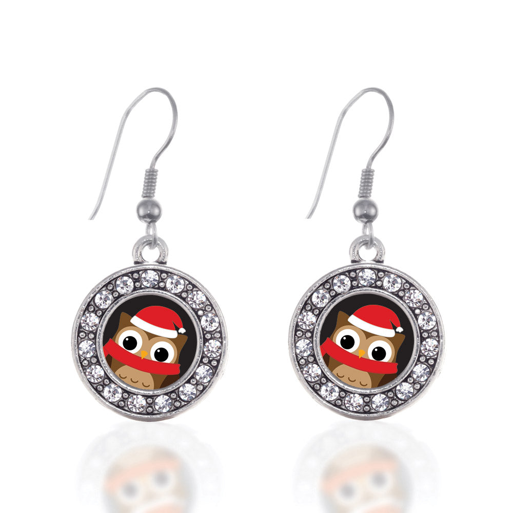 Silver Holiday Hoot Circle Charm Dangle Earrings