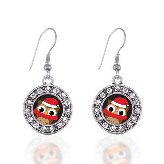 Silver Holiday Hoot Circle Charm Dangle Earrings