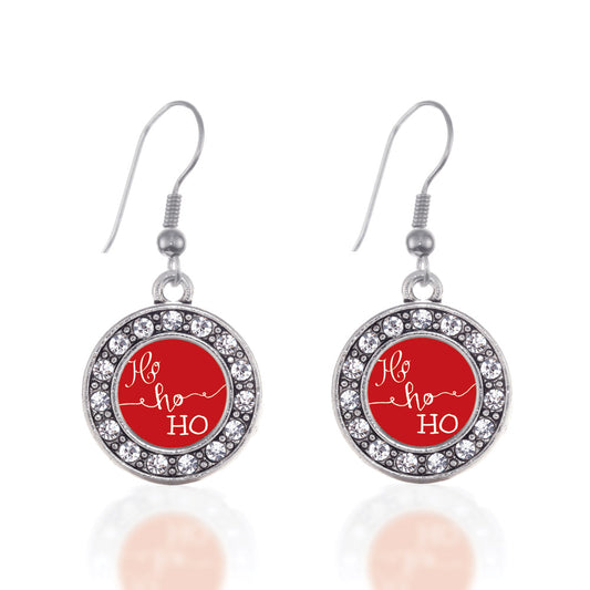 Silver Ho Ho Ho Circle Charm Dangle Earrings