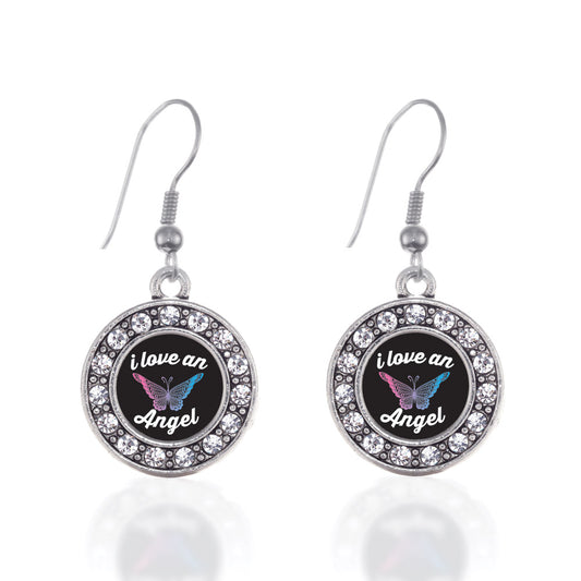 Silver I Love An Angel Circle Charm Dangle Earrings