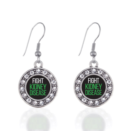 Silver Fight Kidney Disease Circle Charm Dangle Earrings