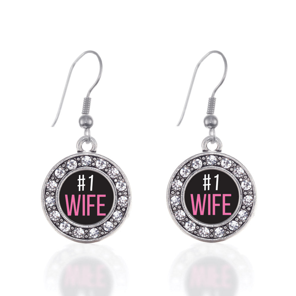 Silver #1 Wife Circle Charm Dangle Earrings
