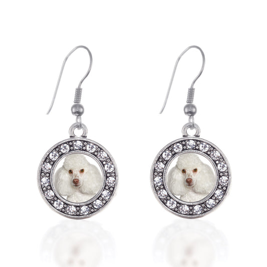 Silver I Love My Poodle Circle Charm Dangle Earrings