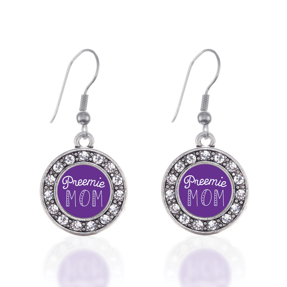 Silver Preemie Mom Circle Charm Dangle Earrings