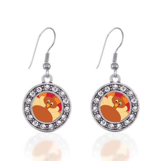 Silver Turkey Circle Charm Dangle Earrings