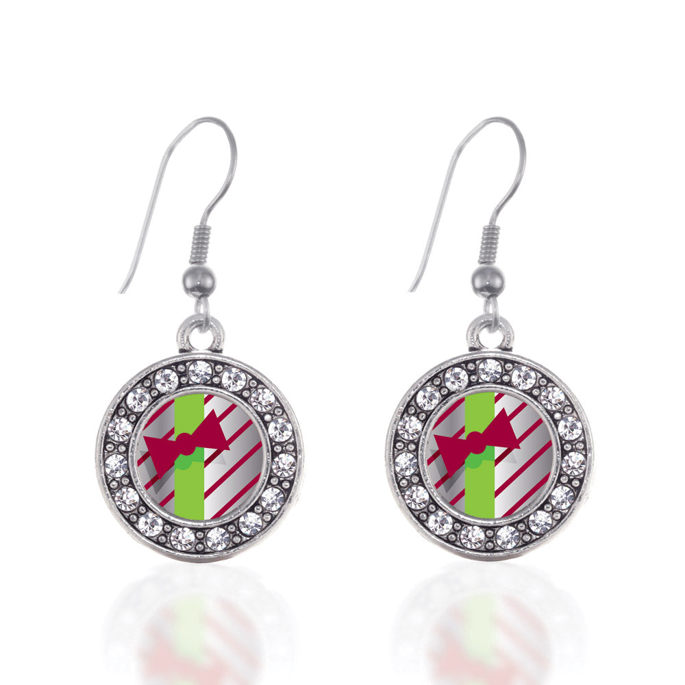 Silver Sparkling Present Circle Charm Dangle Earrings