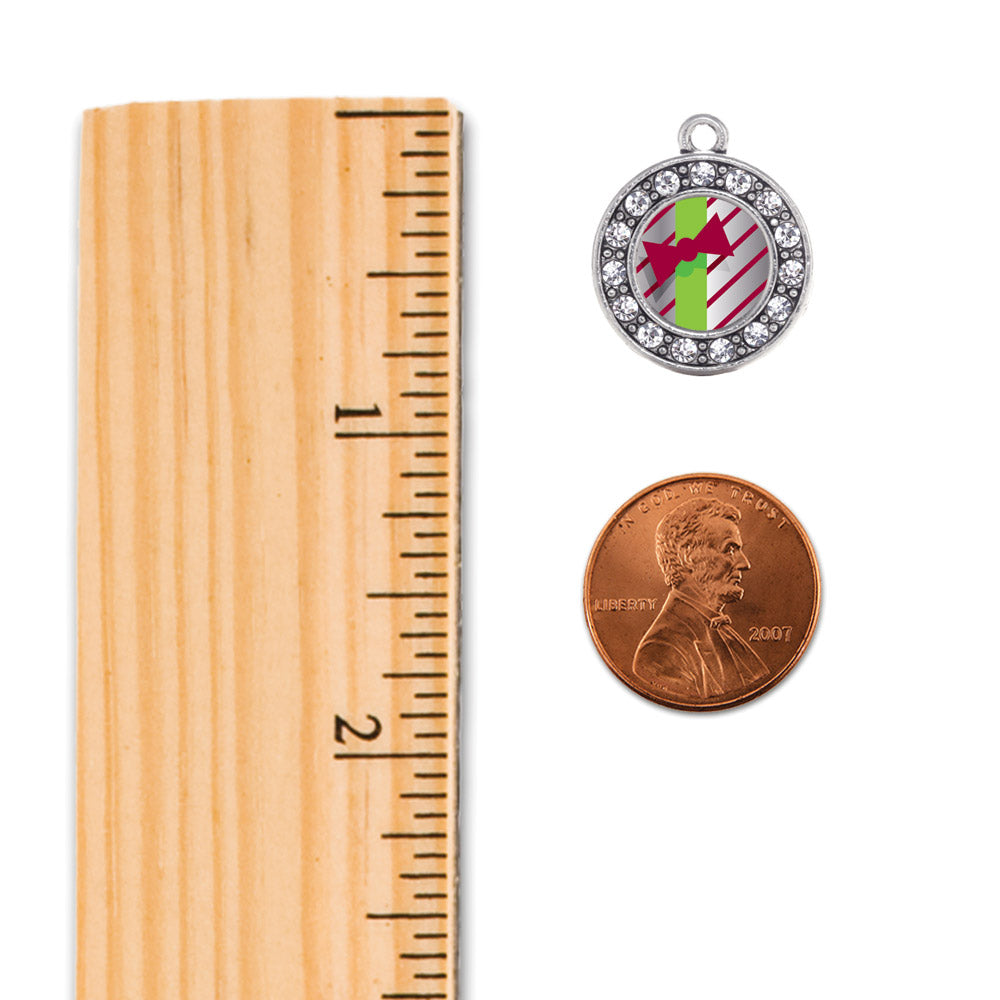 Silver Sparkling Present Circle Charm Dangle Earrings