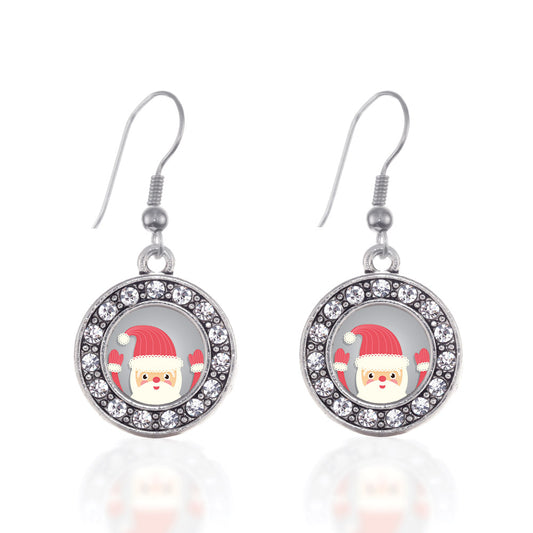 Silver Jolly Santa Circle Charm Dangle Earrings