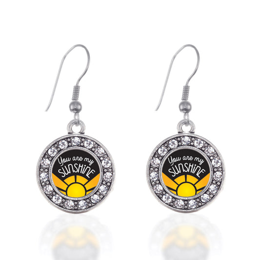 Silver You Are My Sunshine Circle Charm Dangle Earrings