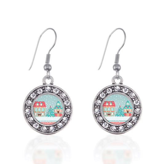 Silver Winter Wonderland Circle Charm Dangle Earrings