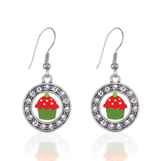 Silver Holiday Cupcake Circle Charm Dangle Earrings