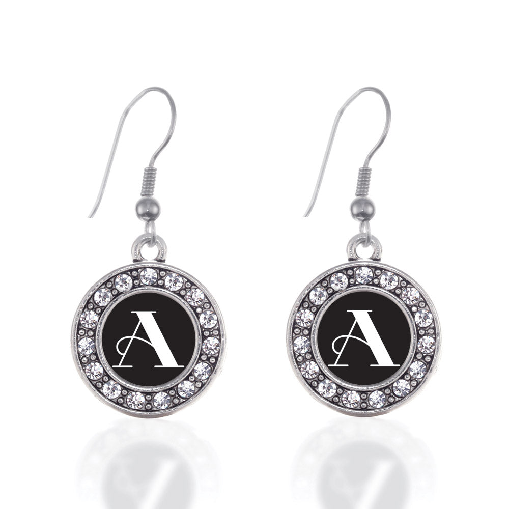 Silver My Vintage Initials - Letter A Circle Charm Dangle Earrings