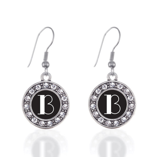 Silver My Vintage Initials - Letter B Circle Charm Dangle Earrings