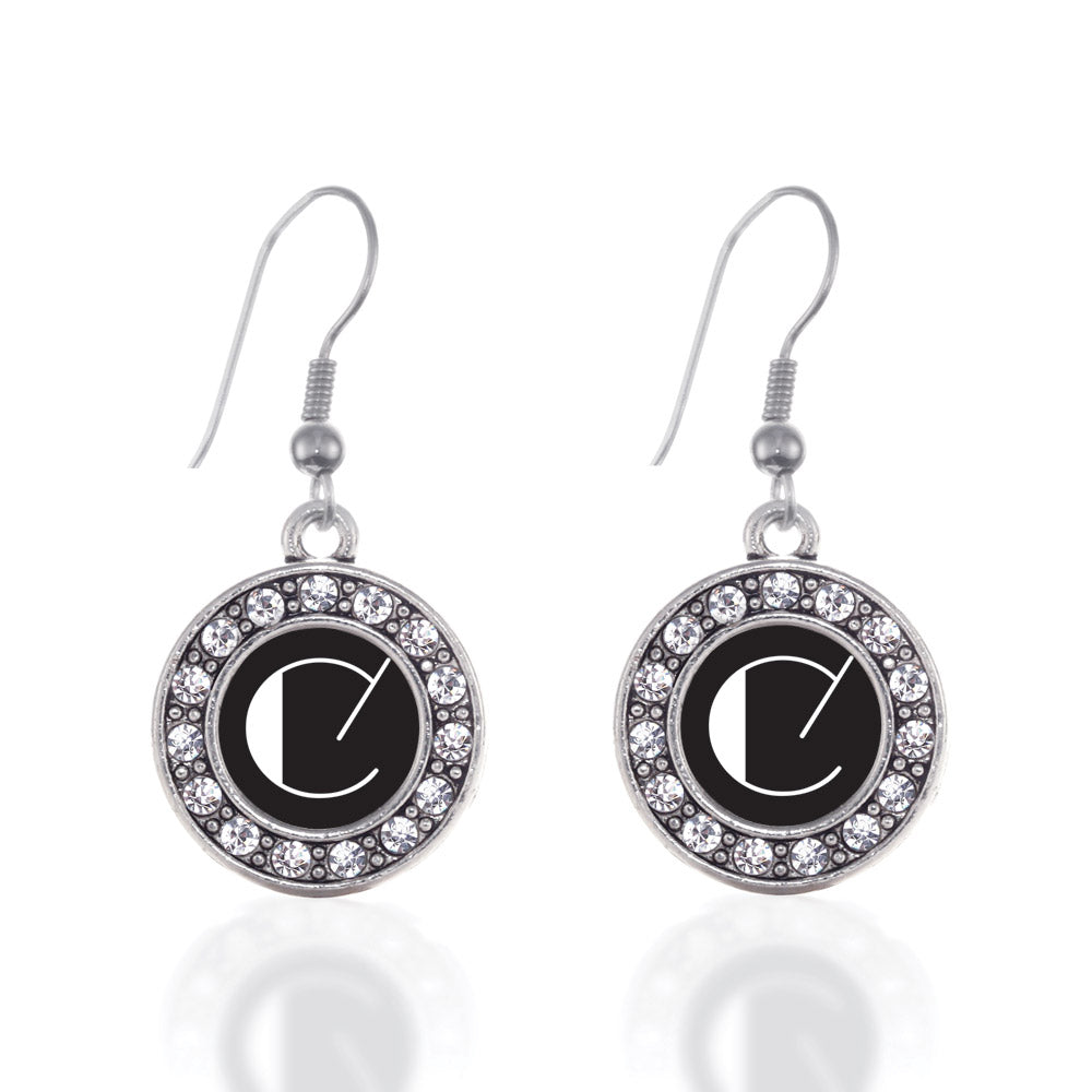 Silver My Vintage Initials - Letter C Circle Charm Dangle Earrings