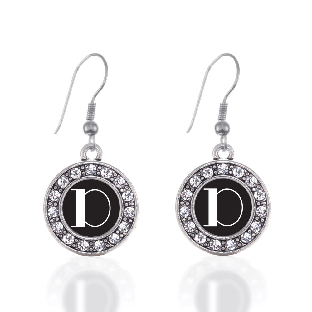 Silver My Vintage Initials - Letter D Circle Charm Dangle Earrings