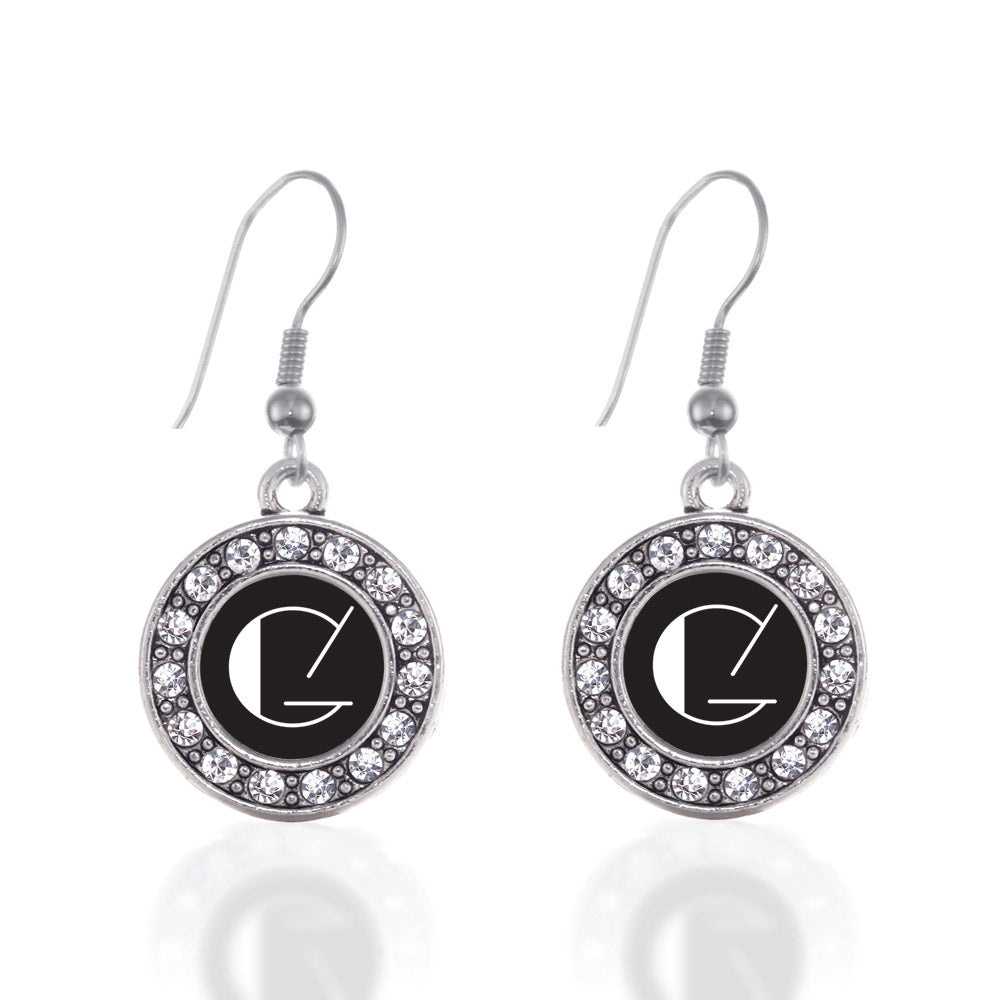 Silver My Vintage Initials - Letter G Circle Charm Dangle Earrings