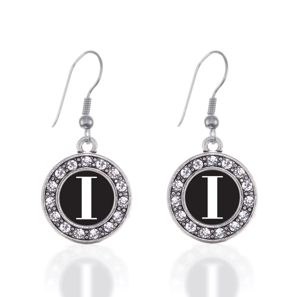 Silver My Vintage Initials - Letter I Circle Charm Dangle Earrings