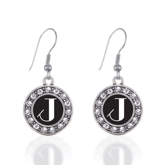 Silver My Vintage Initials - Letter J Circle Charm Dangle Earrings