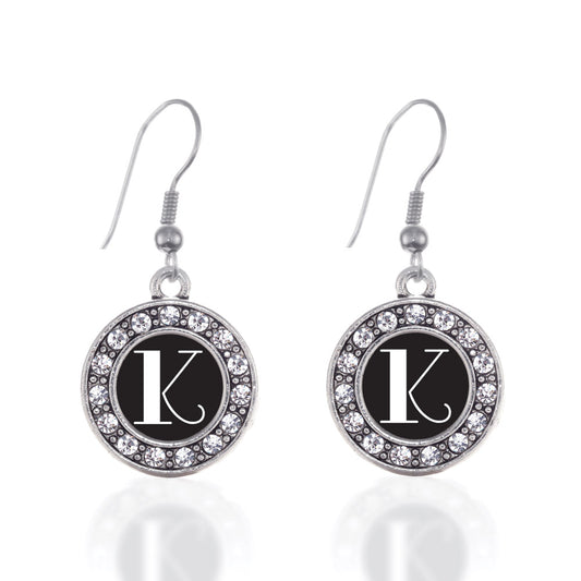 Silver My Vintage Initials - Letter K Circle Charm Dangle Earrings