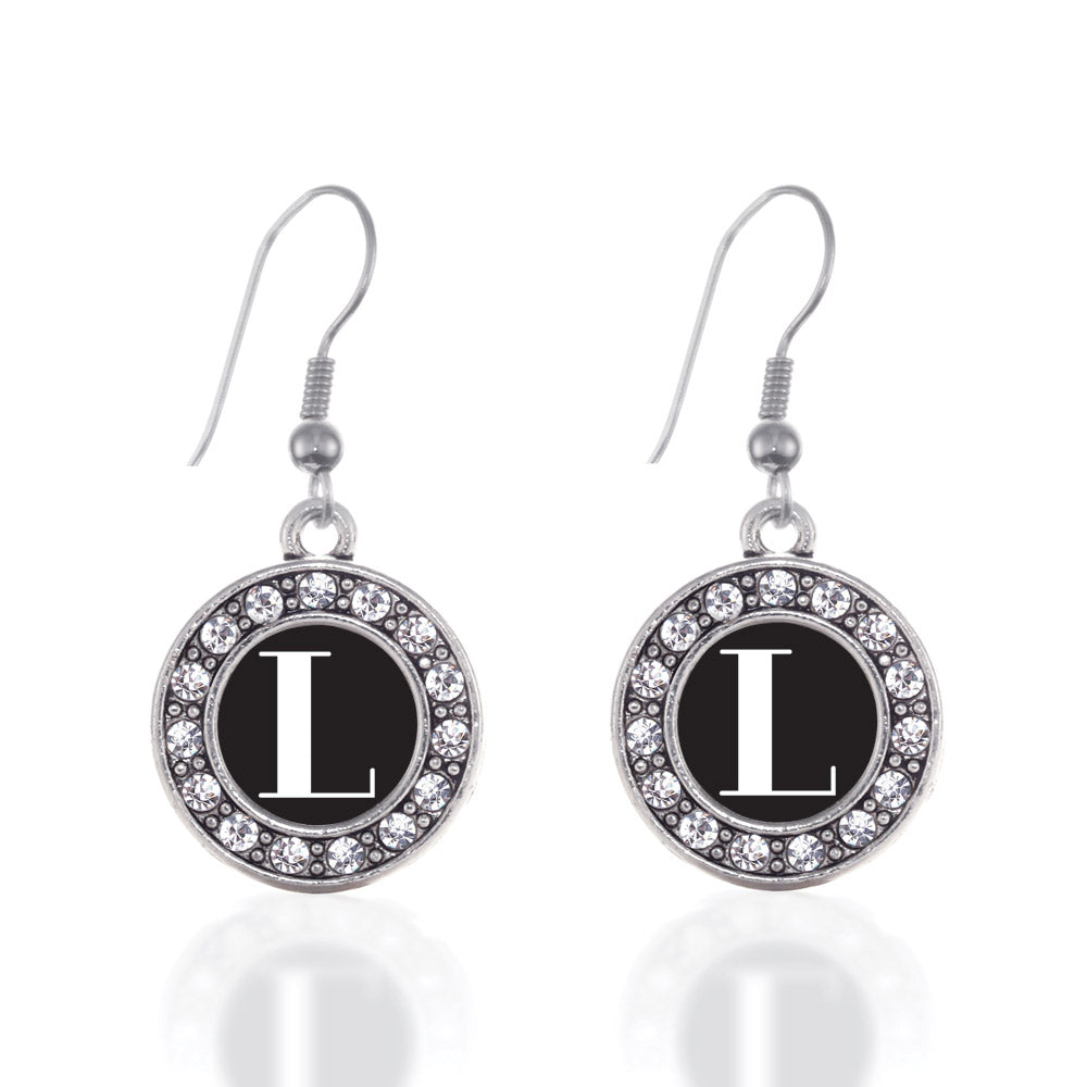 Silver My Vintage Initials - Letter L Circle Charm Dangle Earrings