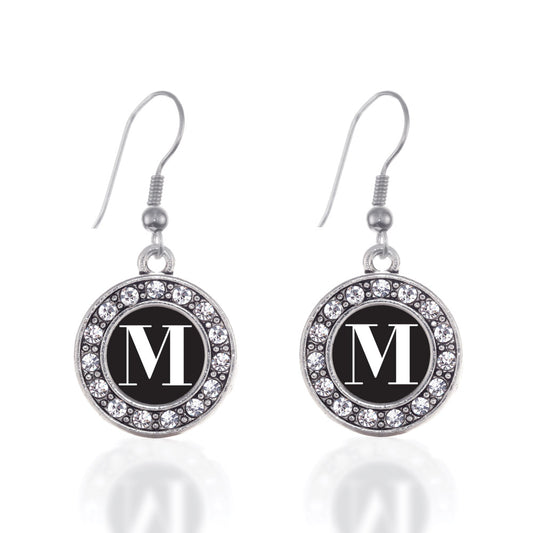 Silver My Vintage Initials - Letter M Circle Charm Dangle Earrings