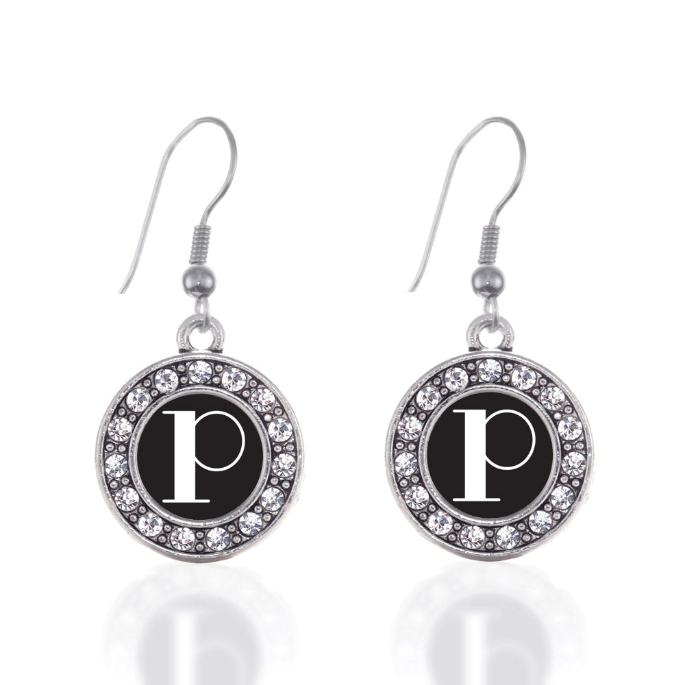Silver My Vintage Initials - Letter P Circle Charm Dangle Earrings