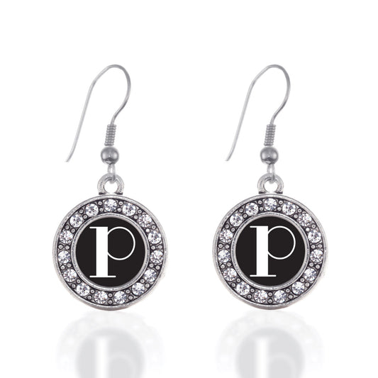 Silver My Vintage Initials - Letter P Circle Charm Dangle Earrings