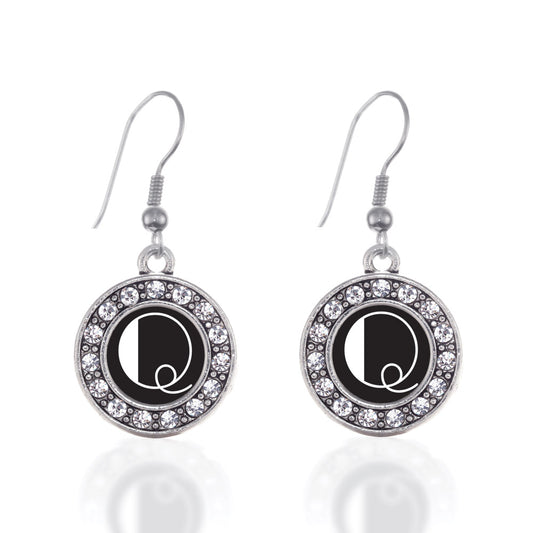 Silver My Vintage Initials - Letter Q Circle Charm Dangle Earrings
