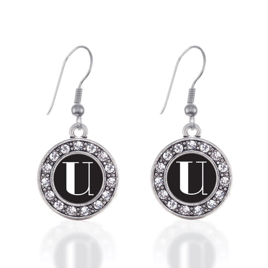 Silver My Vintage Initials - Letter R Circle Charm Dangle Earrings