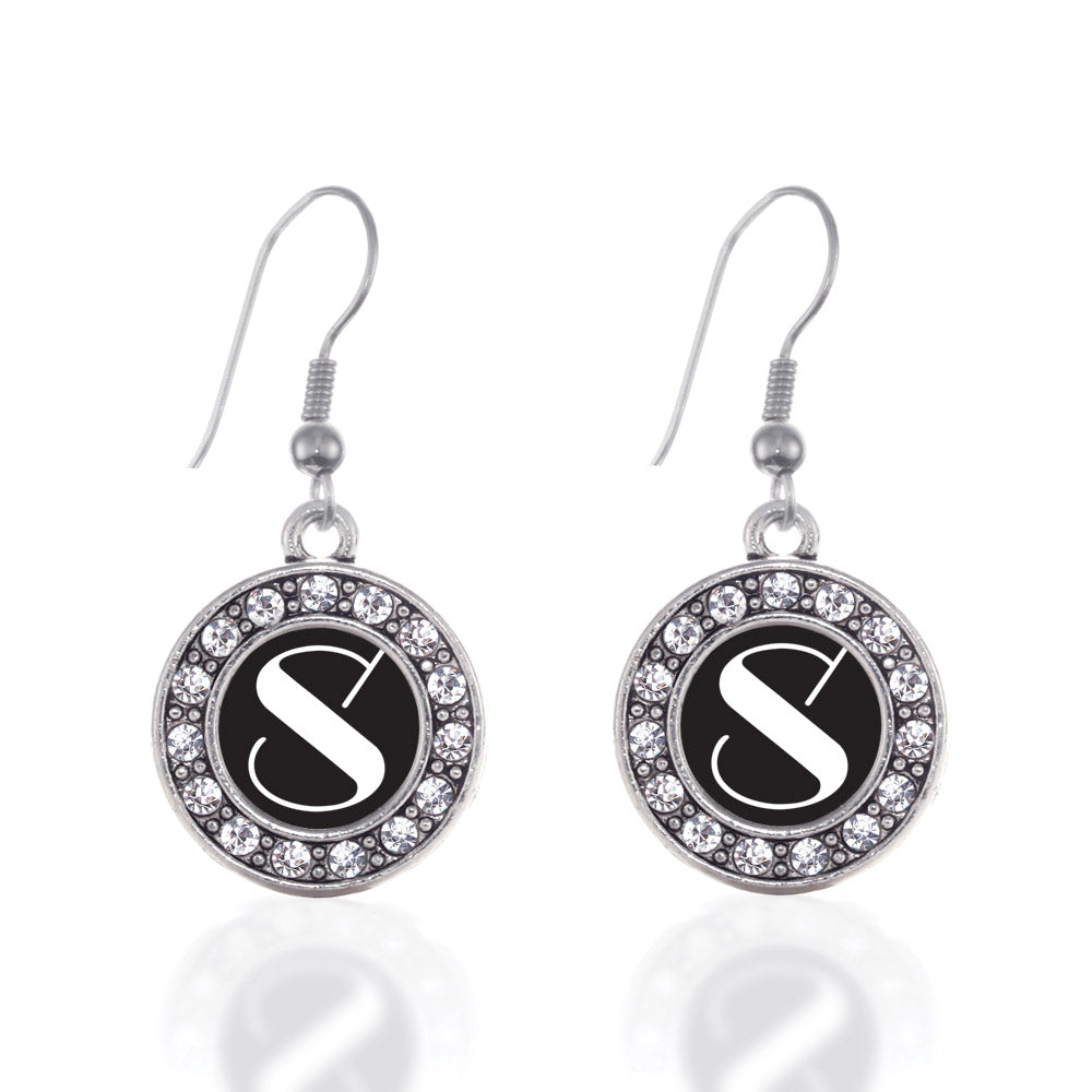 Silver My Vintage Initials - Letter S Circle Charm Dangle Earrings