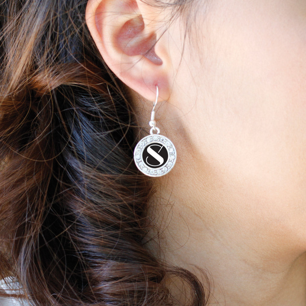 Silver My Vintage Initials - Letter S Circle Charm Dangle Earrings