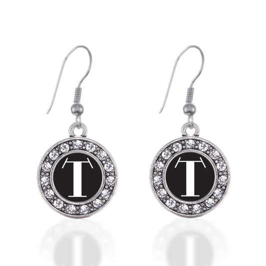Silver My Vintage Initials - Letter T Circle Charm Dangle Earrings