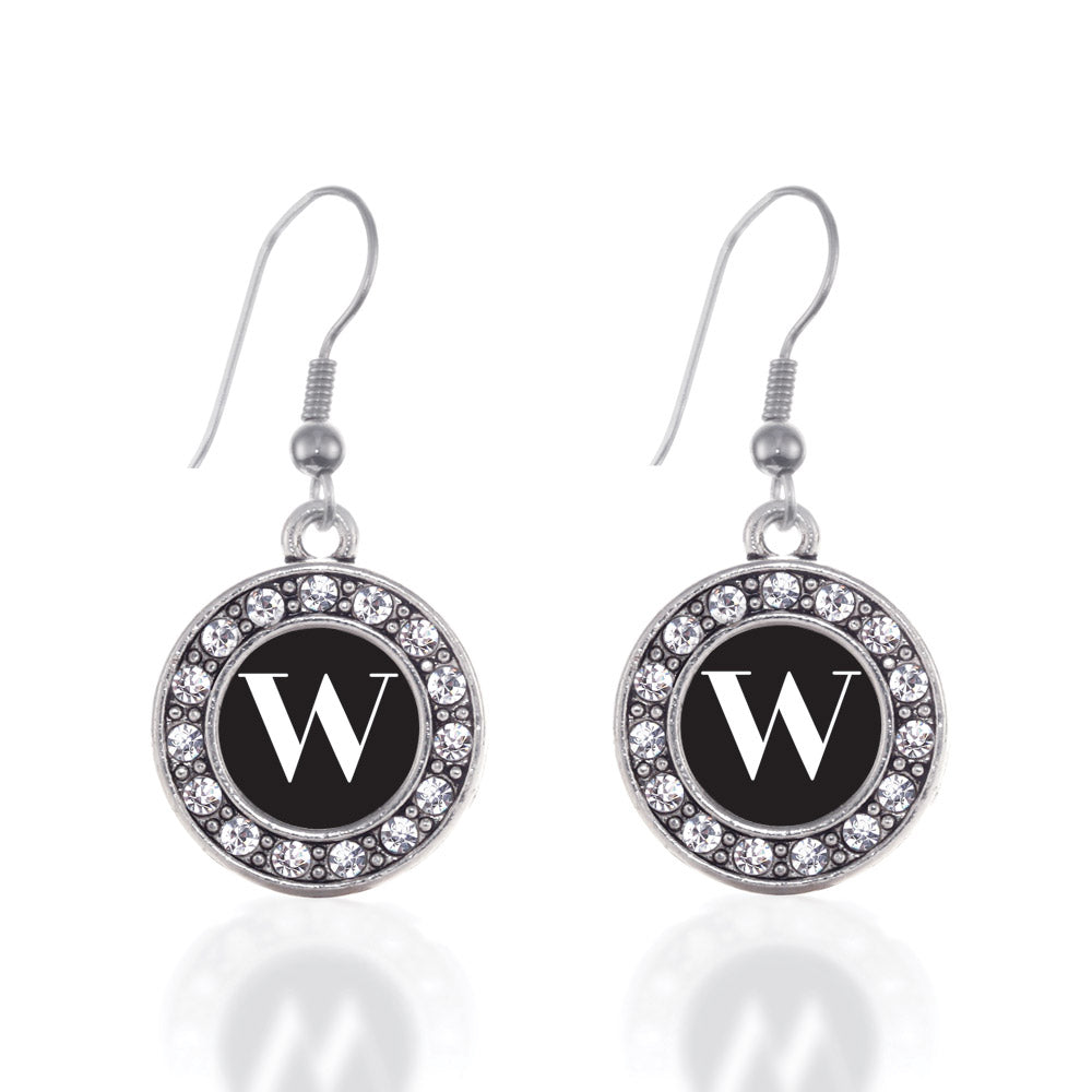 Silver My Vintage Initials - Letter W Circle Charm Dangle Earrings