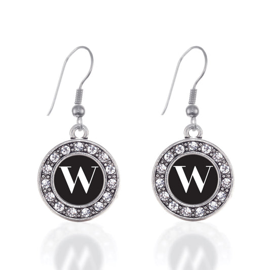 Silver My Vintage Initials - Letter W Circle Charm Dangle Earrings