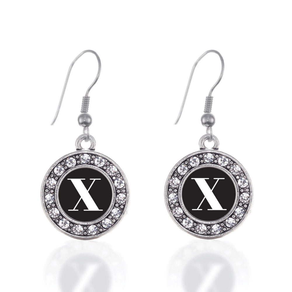 Silver My Vintage Initials - Letter X Circle Charm Dangle Earrings