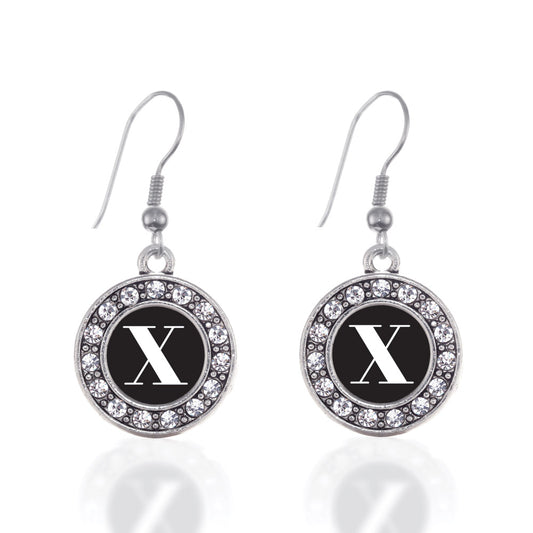 Silver My Vintage Initials - Letter X Circle Charm Dangle Earrings