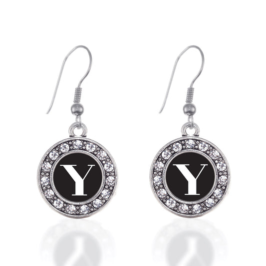 Silver My Vintage Initials - Letter Y Circle Charm Dangle Earrings
